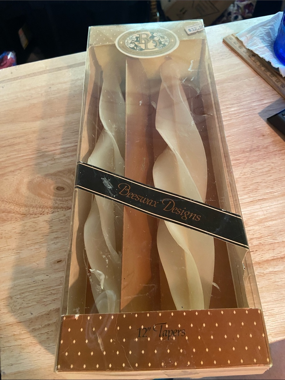 Beeswax Designs 12" Taper Candles - Two-Tone Cream & Honey